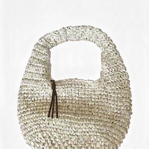 Boho Style Raffia Bag, White, Small